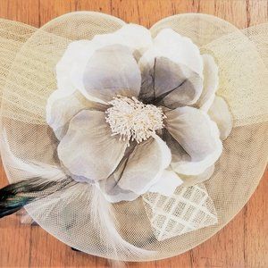 FASCINATOR w/ Headband Lace, Netting & Feathers